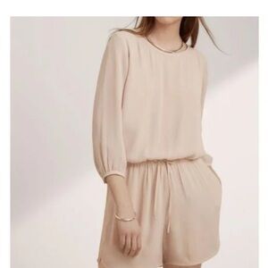 Aritzia Babaton Keagan Crepe  Cream Romper with tie waist Small